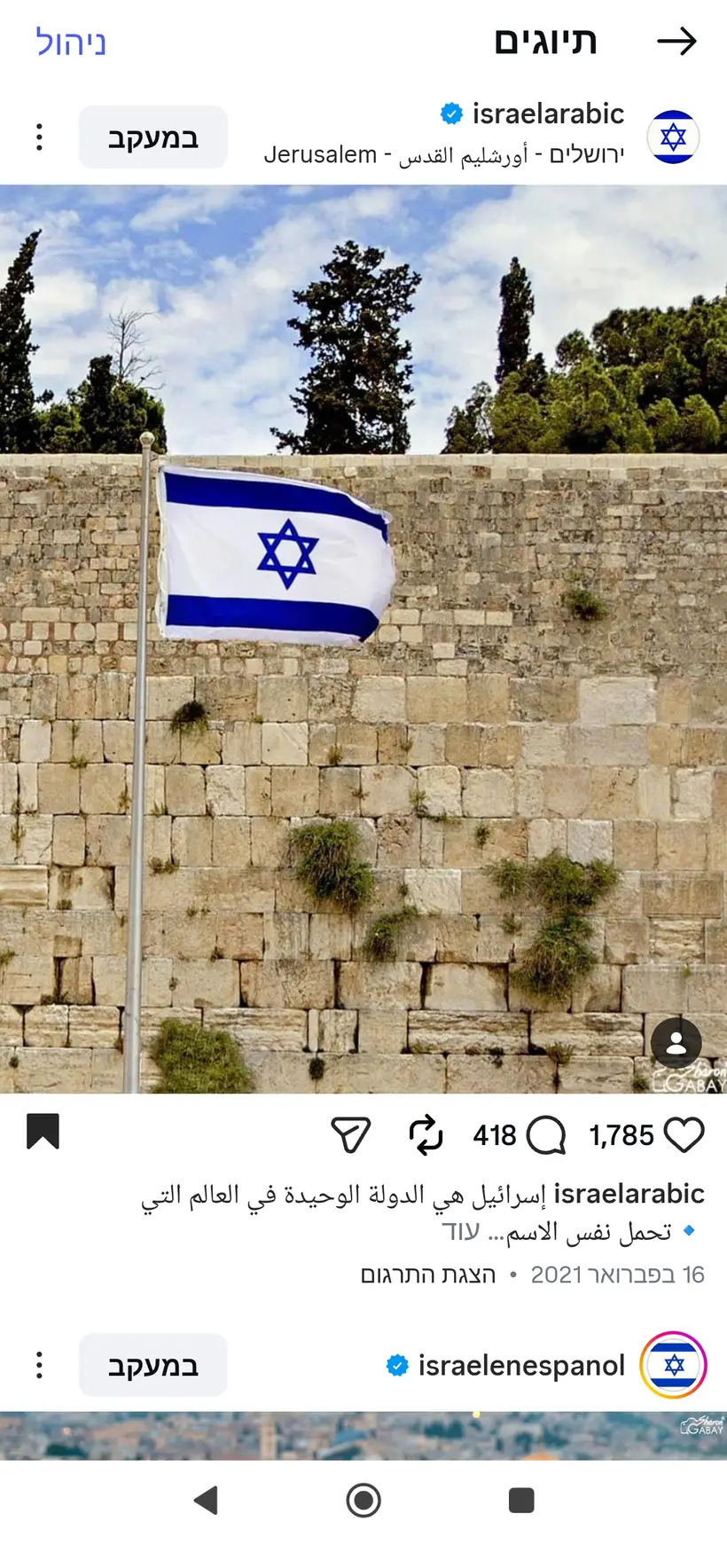 צילום של שרון גבאי בפרסום רשמי של מטה"ח בערבית (@israelarabic)